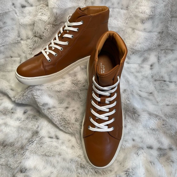 Polo Ralph Lauren NEW Nappa Leather High Top Dree Sneakers Mens Size 10 - Picture 2 of 9